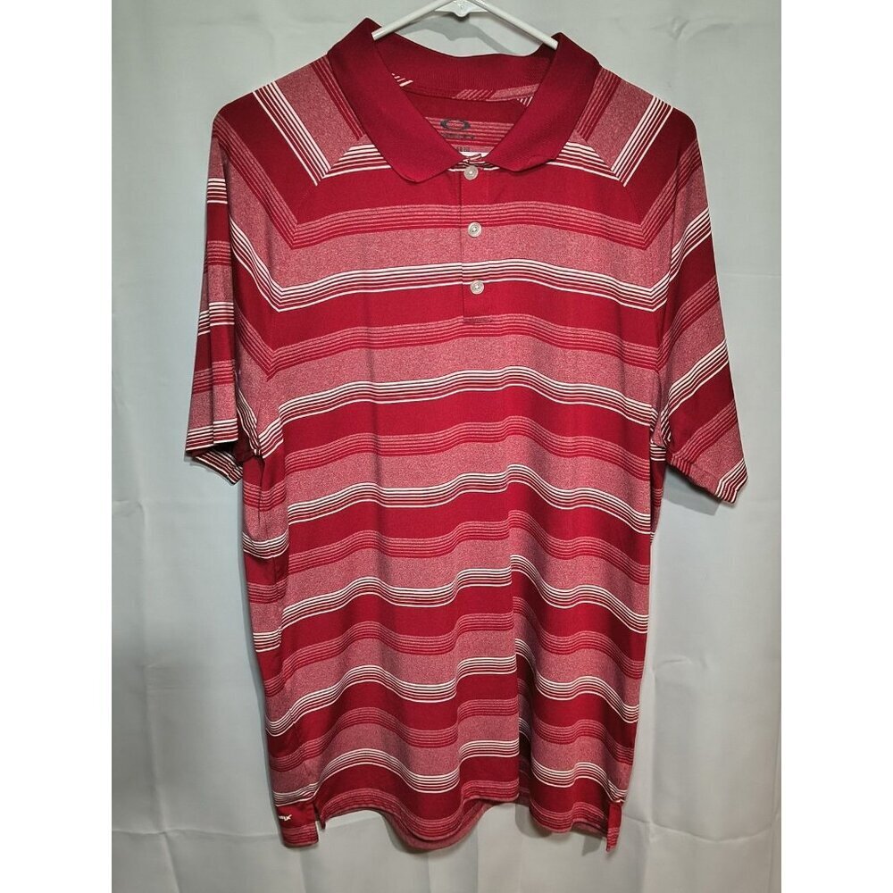 Oakley Men's Large Golf polo shirt Short Sleeve Red White Stripped
